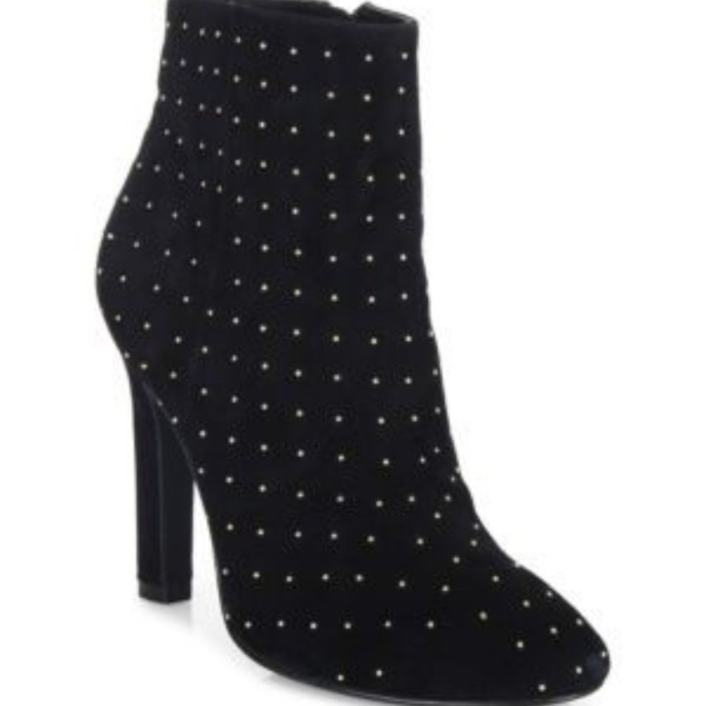 JOIE HACHIRO SUEDE STUDDED ANKLE BOOTS BLACK GOLD 7.5 NWT